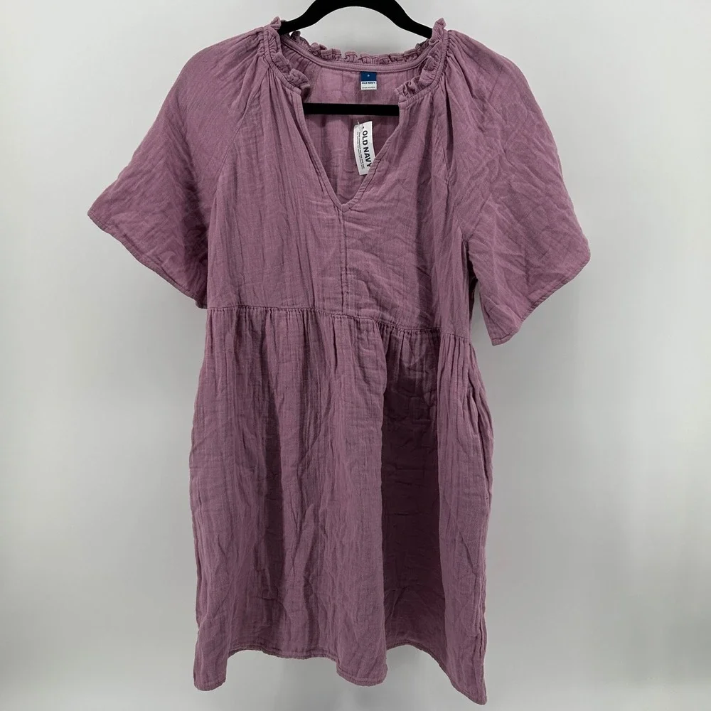 Old Navy Cotton Gauze Babydoll Mini Swing Dress Dusty Rose Lilac Small NWT Boho‎